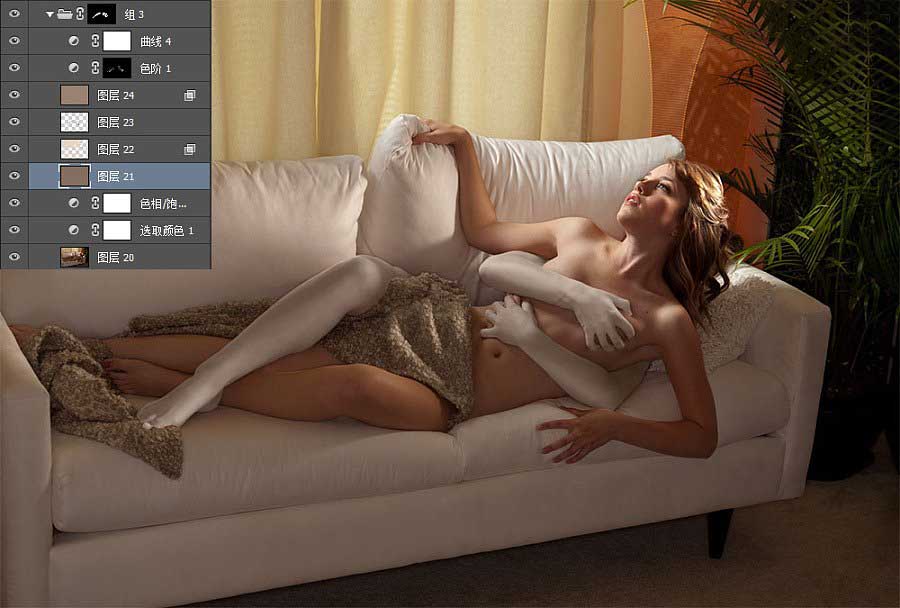Photoshop创意合成沙发上的美女人像思路