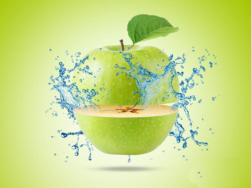 PS怎么设计创意的水果海报? ps合成果汁喷溅苹果海报的技巧