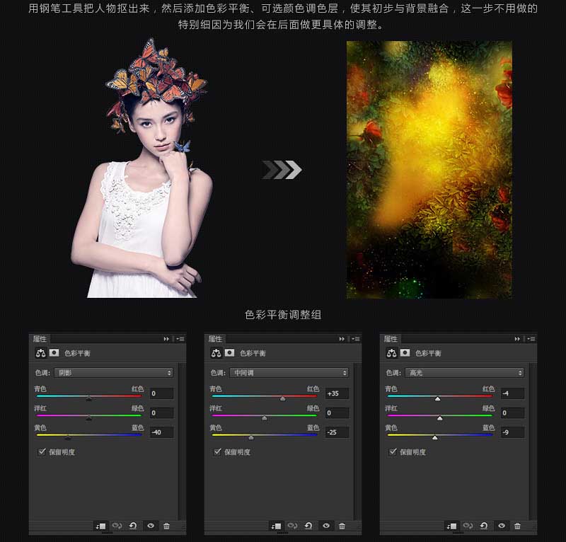 用PS合成森林蝴蝶花仙子插画教程