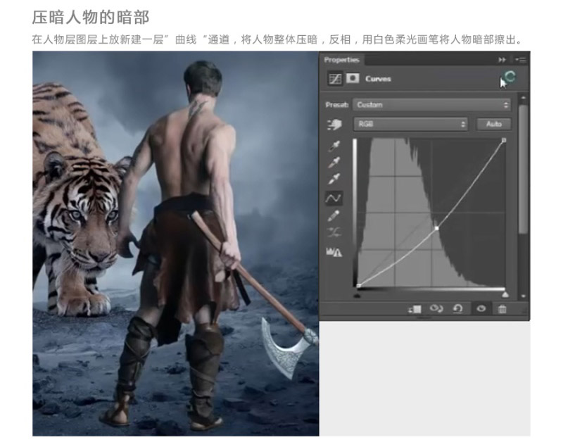 PS合成凶猛的老虎和拿斧头的勇士对峙的场景教程