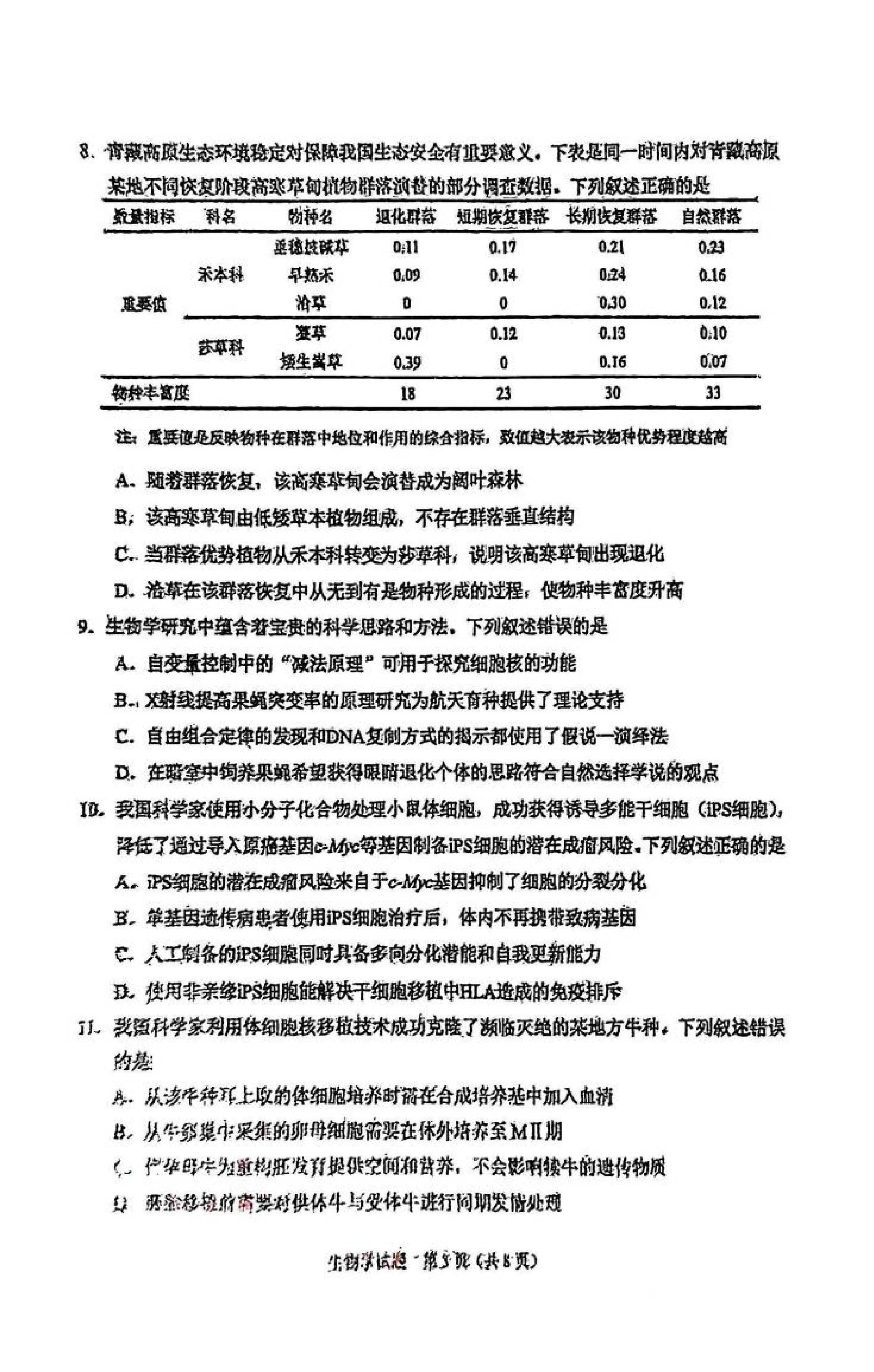 2025八省适应性联考生物试卷及答案解析