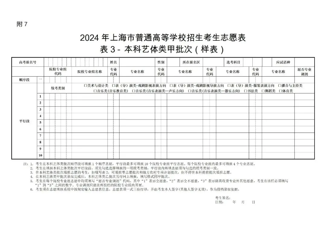 024年上海高考志愿表填写样本(附填报时间和入口)