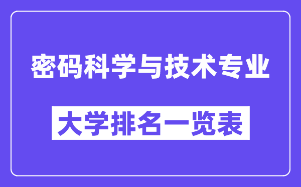全国密码科学与技术专业大学排名一览表(最新排行榜)