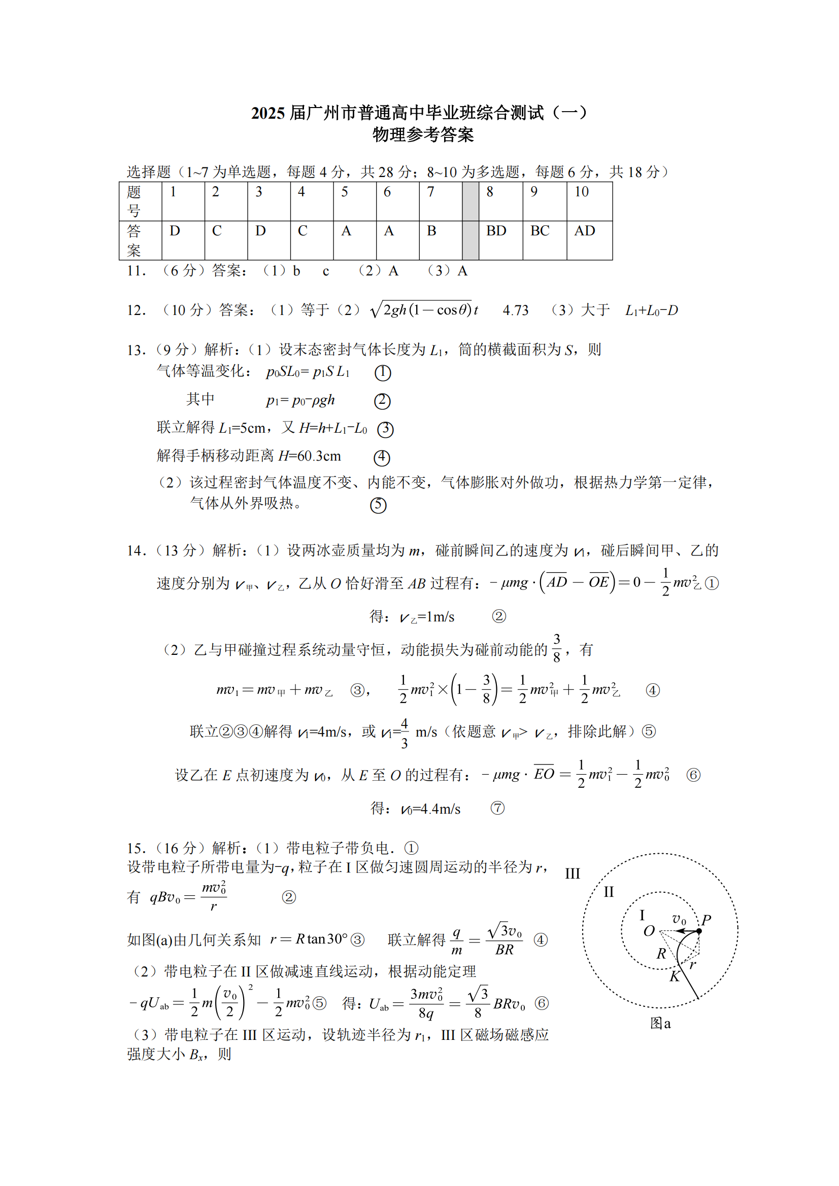 2025广州一模高三综合测试（一）各科试题及答案汇总