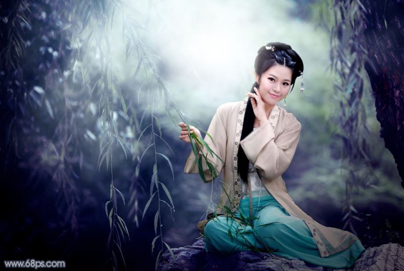 ps把外景美女人物调出唯美的古典青蓝色效果教程