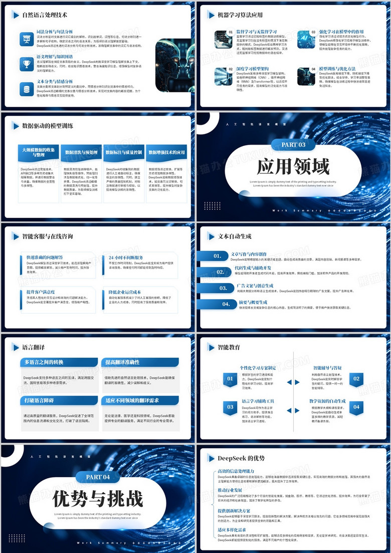 蓝色DeepSeek人工智能语言模型PPT模板no.2