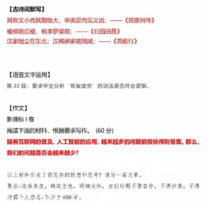 2024年新高考全国一卷语文试题及答案解析