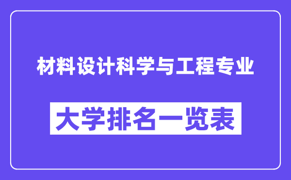 全国材料设计科学与工程专业大学排名一览表(最新排行榜)