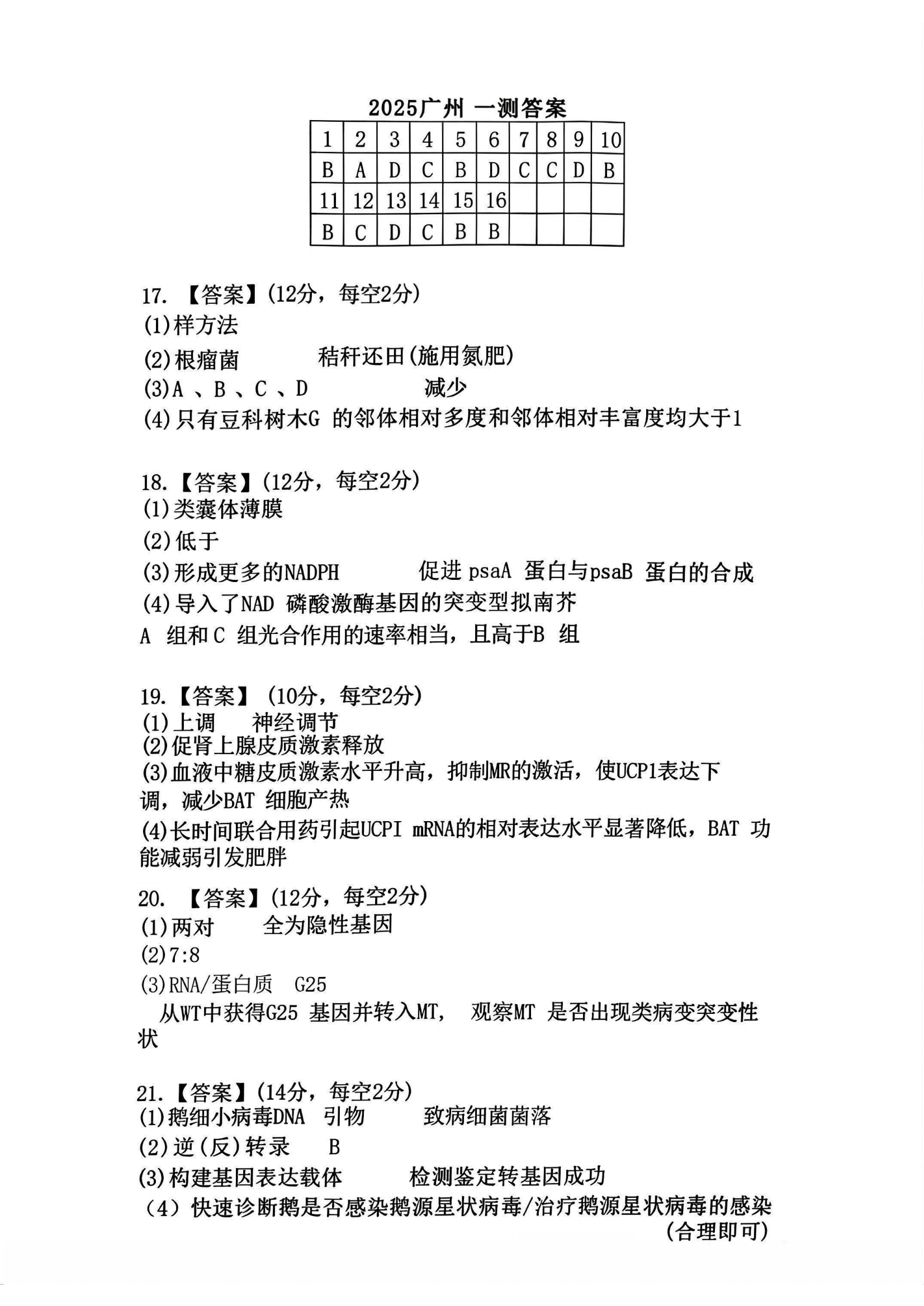 2025广州一模高三综合测试（一）各科试题及答案汇总