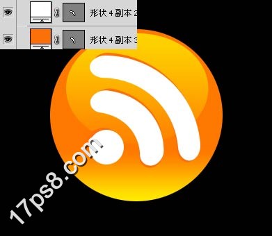 高光橘色RSS按钮 一起ps吧ps教程