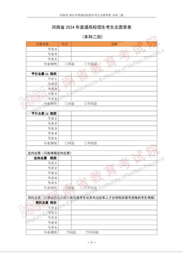 2024年河南高考志愿表填写样本(附填报时间和入口)
