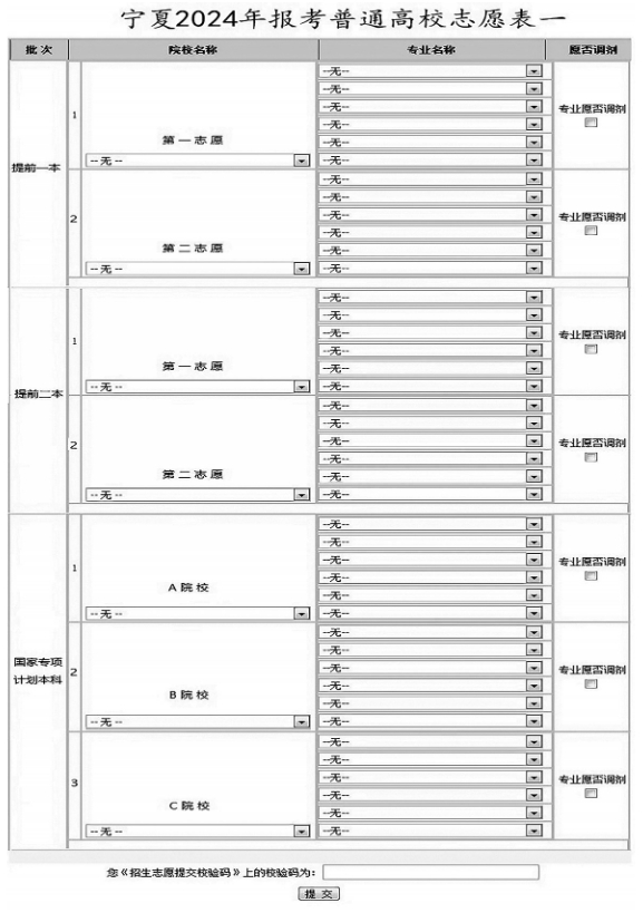 2024年宁夏高考志愿表填写样本(附填报时间和入口)