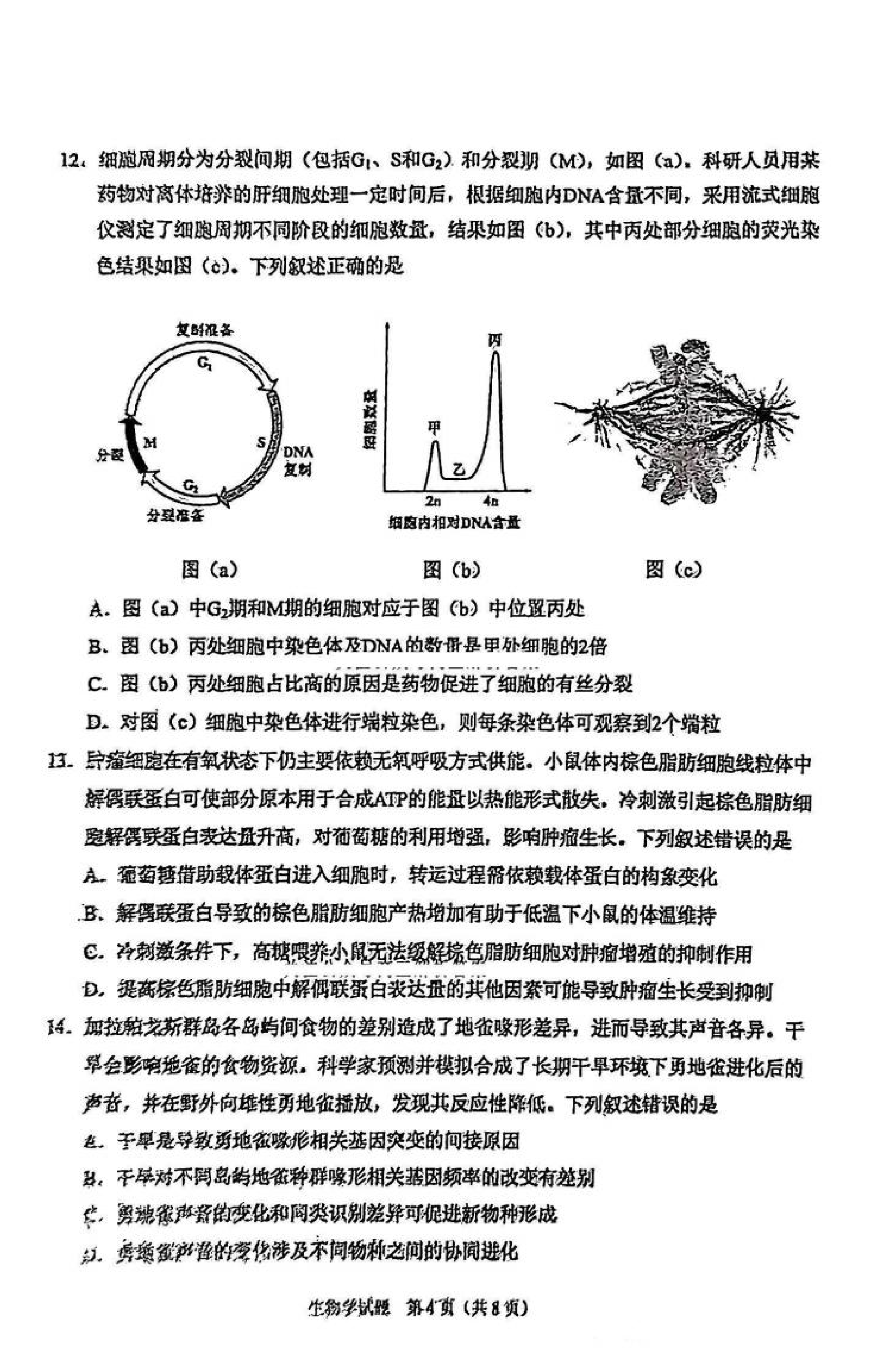 2025八省适应性联考生物试卷及答案解析