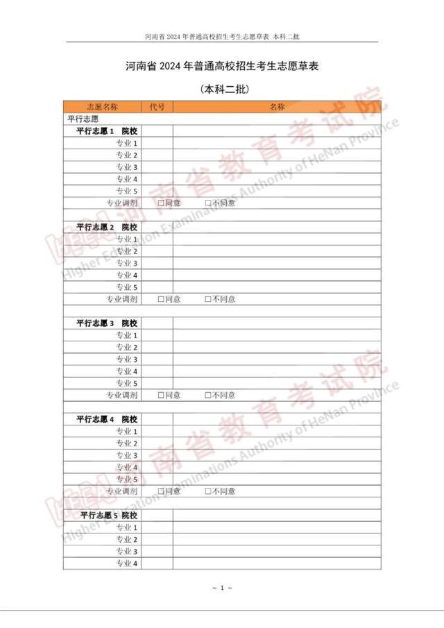 2024年河南高考志愿表填写样本(附填报时间和入口)