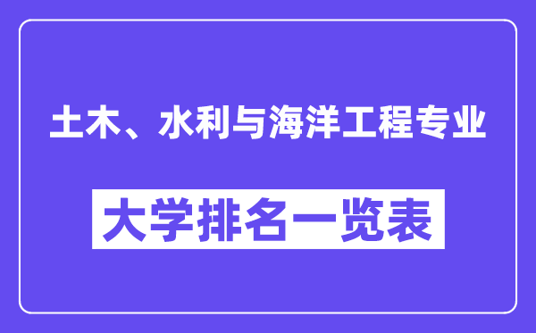 全国土木、水利与海洋工程专业大学排名一览表(最新排行榜)