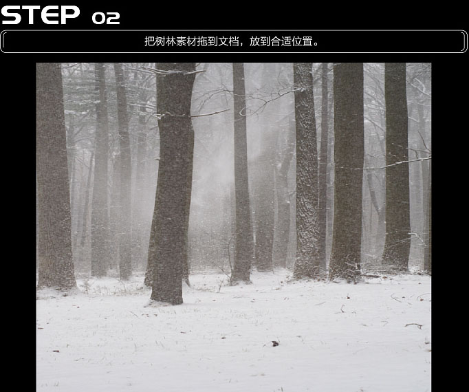 PS合成冬季跪坐在树林雪中的魔法师