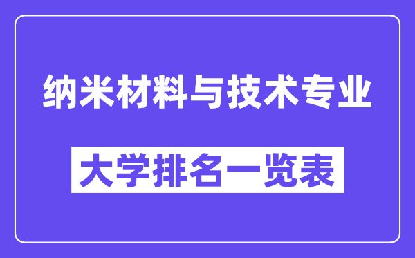 全国纳米材料与技术专业大学排名一览表(最新排行榜)