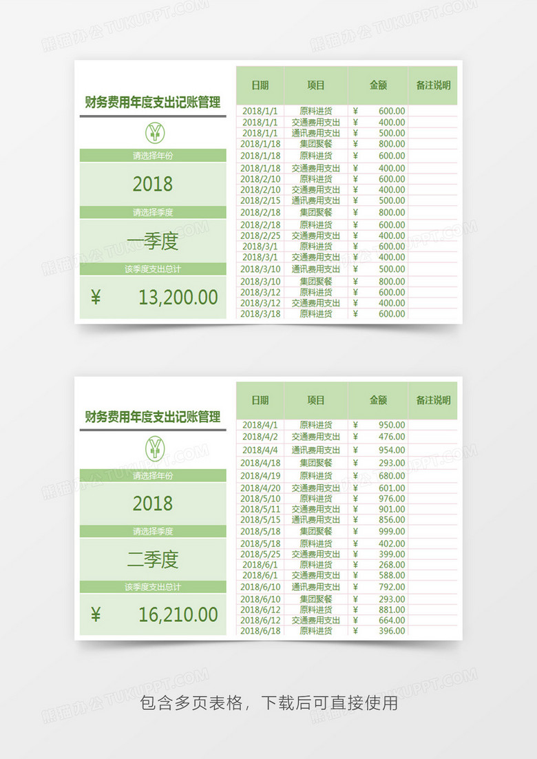财务费用年度支出记账管理系统excel表格模板no.2